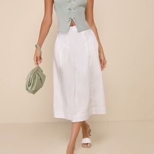 Lulus Simple Loveliness White A-line Midi Skirt With Pockets - Size XL
